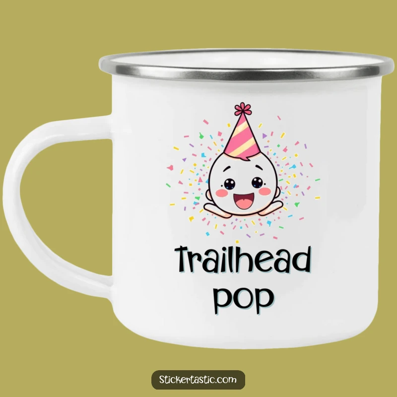 Funny Confetti Character Enamel Mug - Celebrate Outdoors with Style