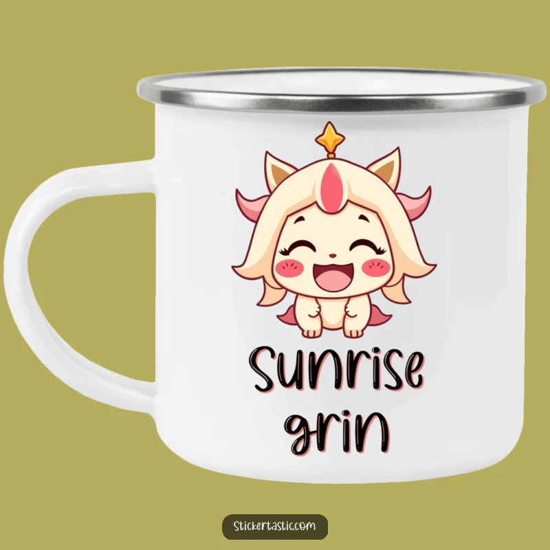 Funny Smiling Character Enamel Camping Mug: Adventure with a Smile!