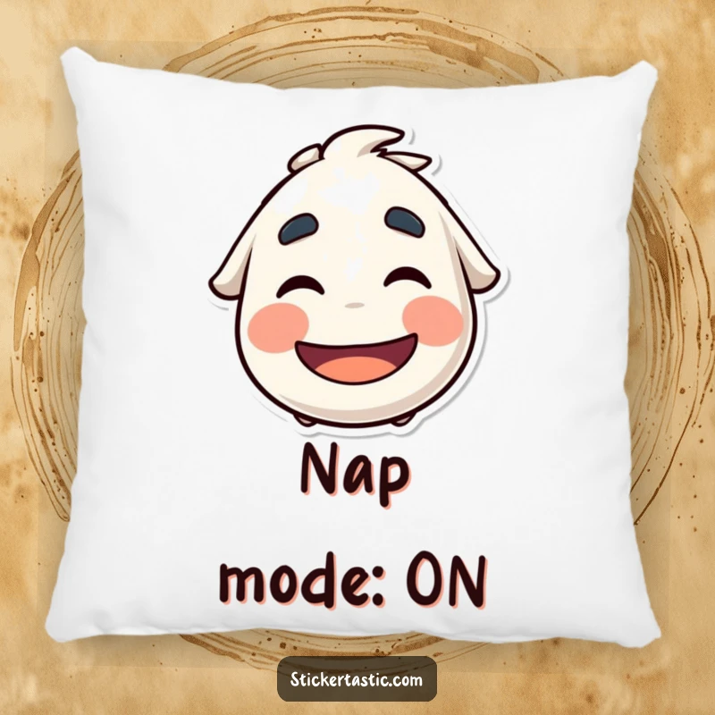 Funny Pillow: A character with a playful mouth wiggling its eyebrows under a cool sticker, offering comfort and humorous decoration.