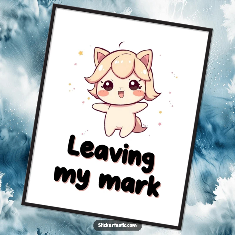 Funny Digital Art Print: Playful character leaving a shimmering trail of glittery dust. Instantly downloadable fun gift.