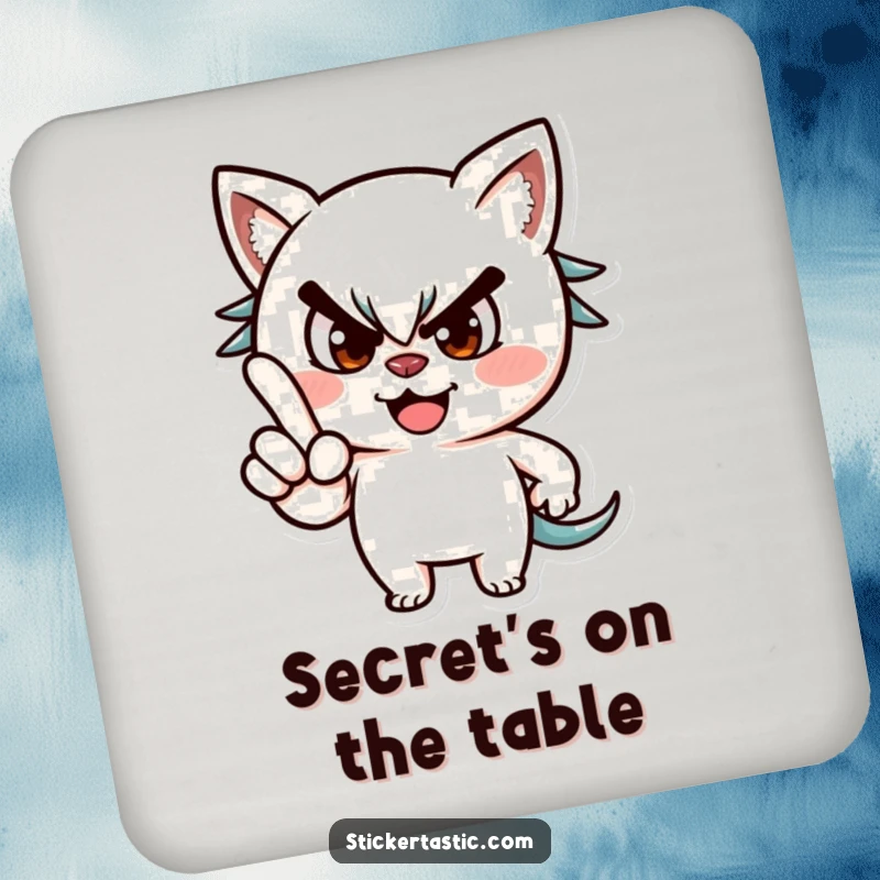 Funny drink coaster with a mischievous character giving a playful wink and pointing a finger, embodying cheeky style.