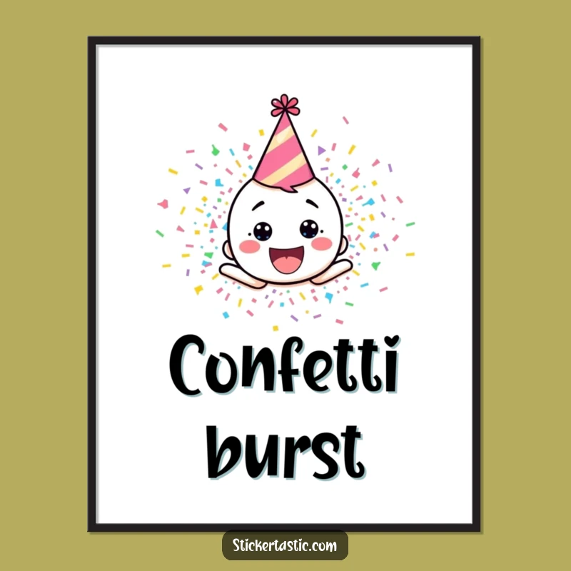 Funny Confetti Explosion Character Poster - Festive Art for Joyful Spaces