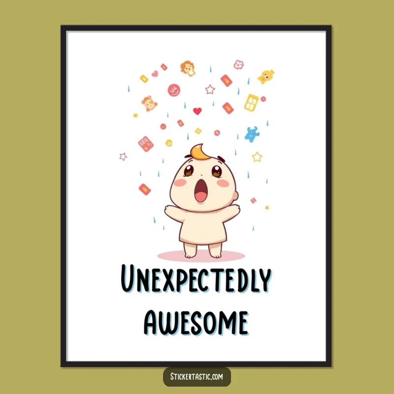 Funny Sticker Shower Poster: Whimsical Surprise Art Print, Perfect Funny Gift for Walls