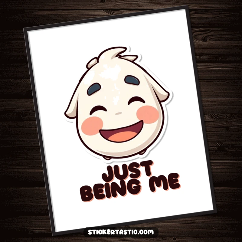 Funny Poster: A character with a playful mouth and wiggling eyebrows under a cool sticker, adding a humorous and stylish touch.