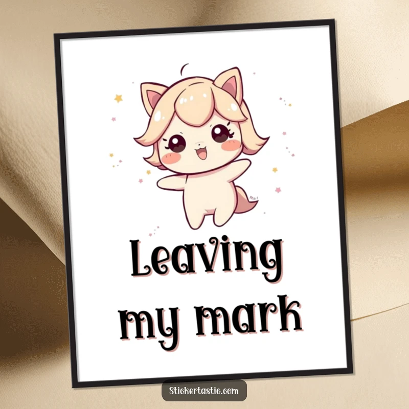 Funny Poster: A playful character leaving a shimmering trail of glittery dust, creating a magical ambiance. Great funny gift.