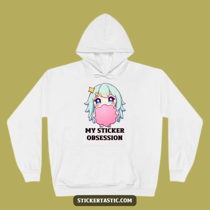 Funny Starry-Eyed Character Hoodie: Cozy Sticker Lover Apparel, Fun Gift