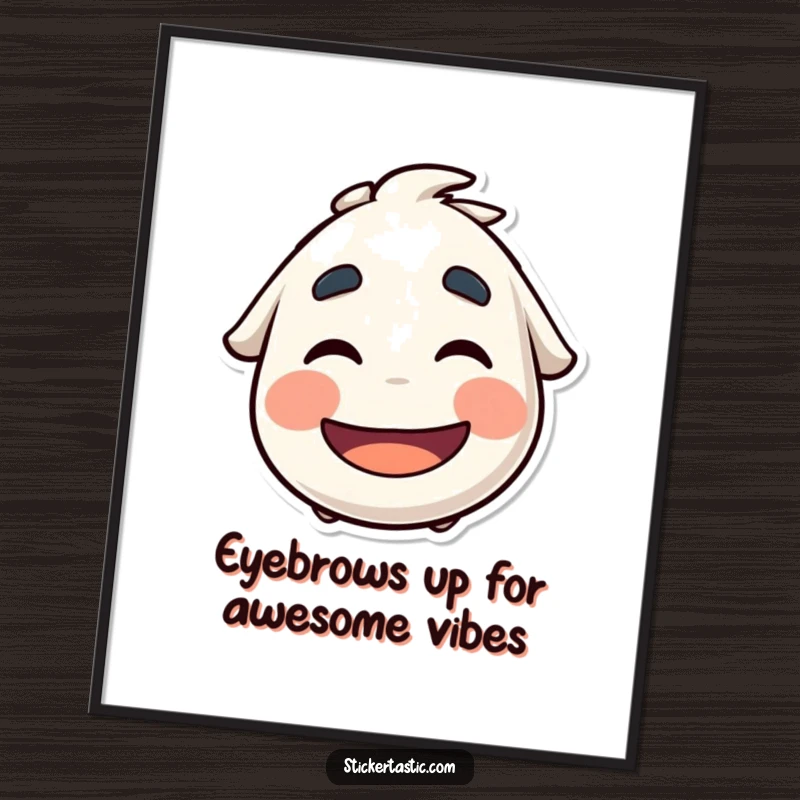 Funny Free Printable Wall Art: Cool sticker character wiggling eyebrows under a sticker, embodying playful mischief and stylish attitude.