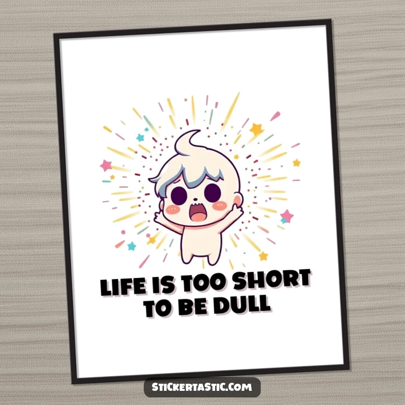 Funny Free Printable Wall Art: A character recoiling in surprise from a vibrant, sudden glitter bomb explosion.