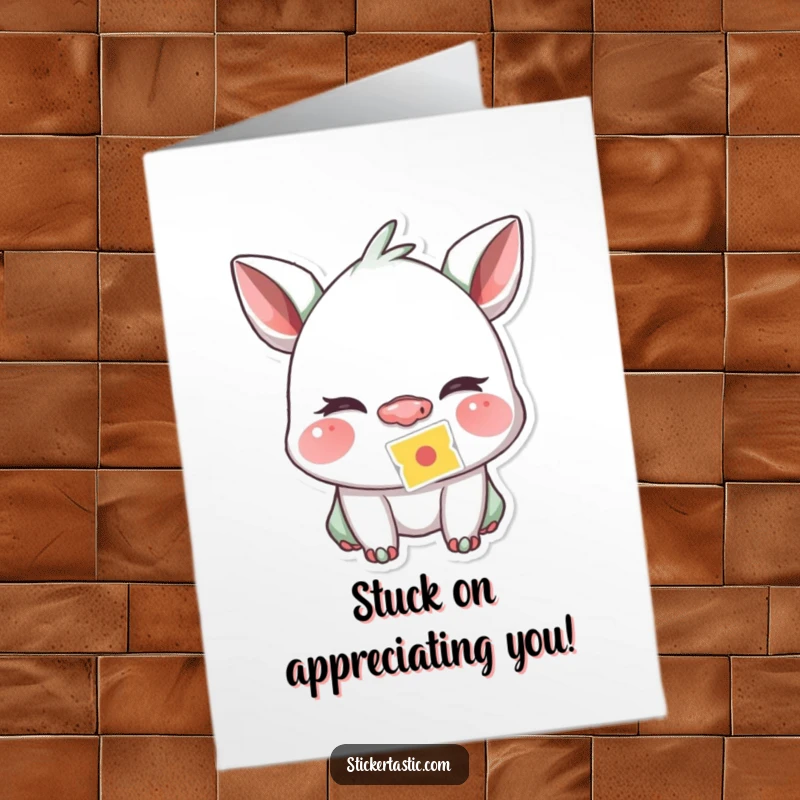 Funny Free Printable Thank You Card: A creature winks playfully, a sticker on its nose, conveying sincere thanks with a humorous and endearing touch.