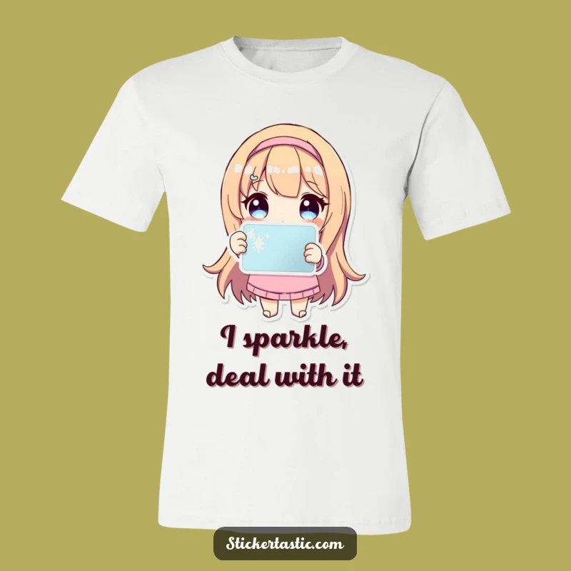 Funny Sparkle Sticker Tee: Wear Your Joy with This Cute Character Shirt